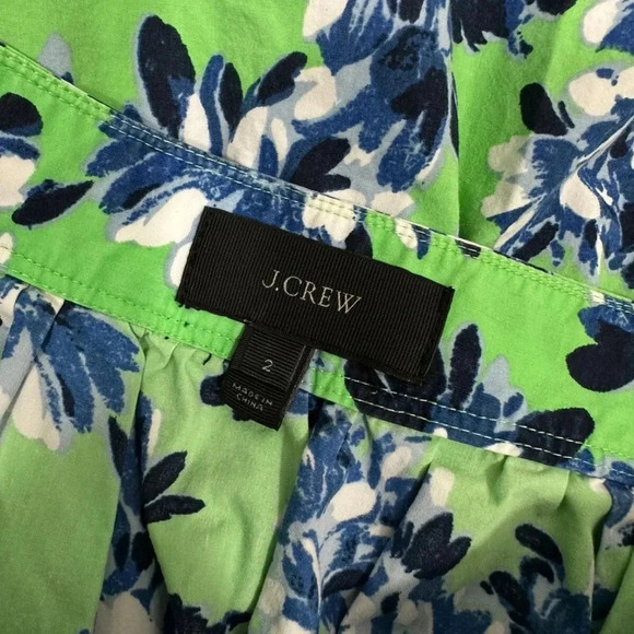 J Crew Pleated Skirt A line Flared Floral Career Casual green blue Size 2 - Picture 5 of 6